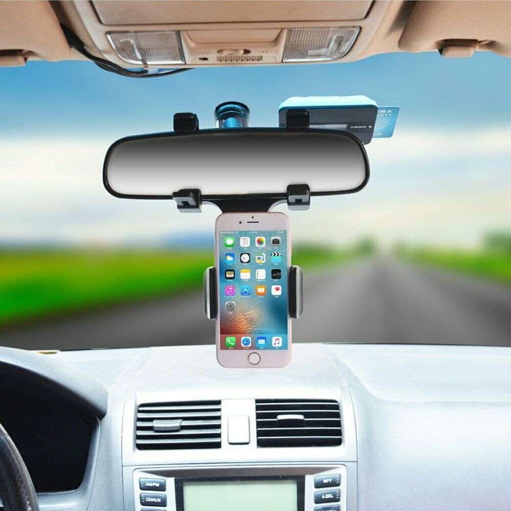 Universal Car Rear View Mirror Mount Stand GPS Cell Phone Holder 360 Rotation - Nyaabs