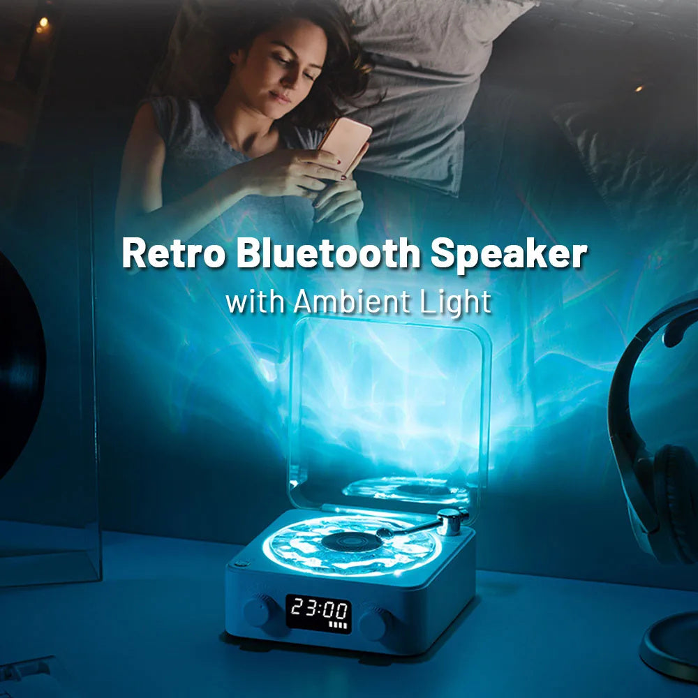 Retro Turntable Speaker Wireless Bluetooth 5.0 Vinyl Record Player Stereo Sound With White Noise RGB Projection Lamp Effect - Nyaabs