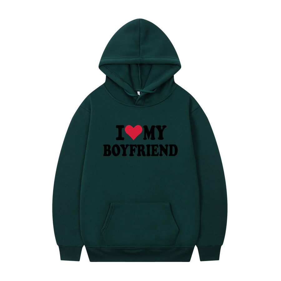 I Love My Boyfriend Print Hoodie Sweatshirt Pullover - Nyaabs