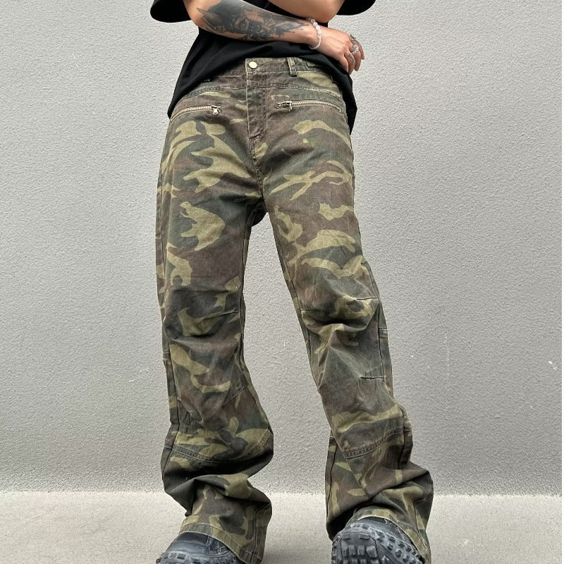 Retro Casual Loose Straight Camouflage Cargo Pants - Nyaabs