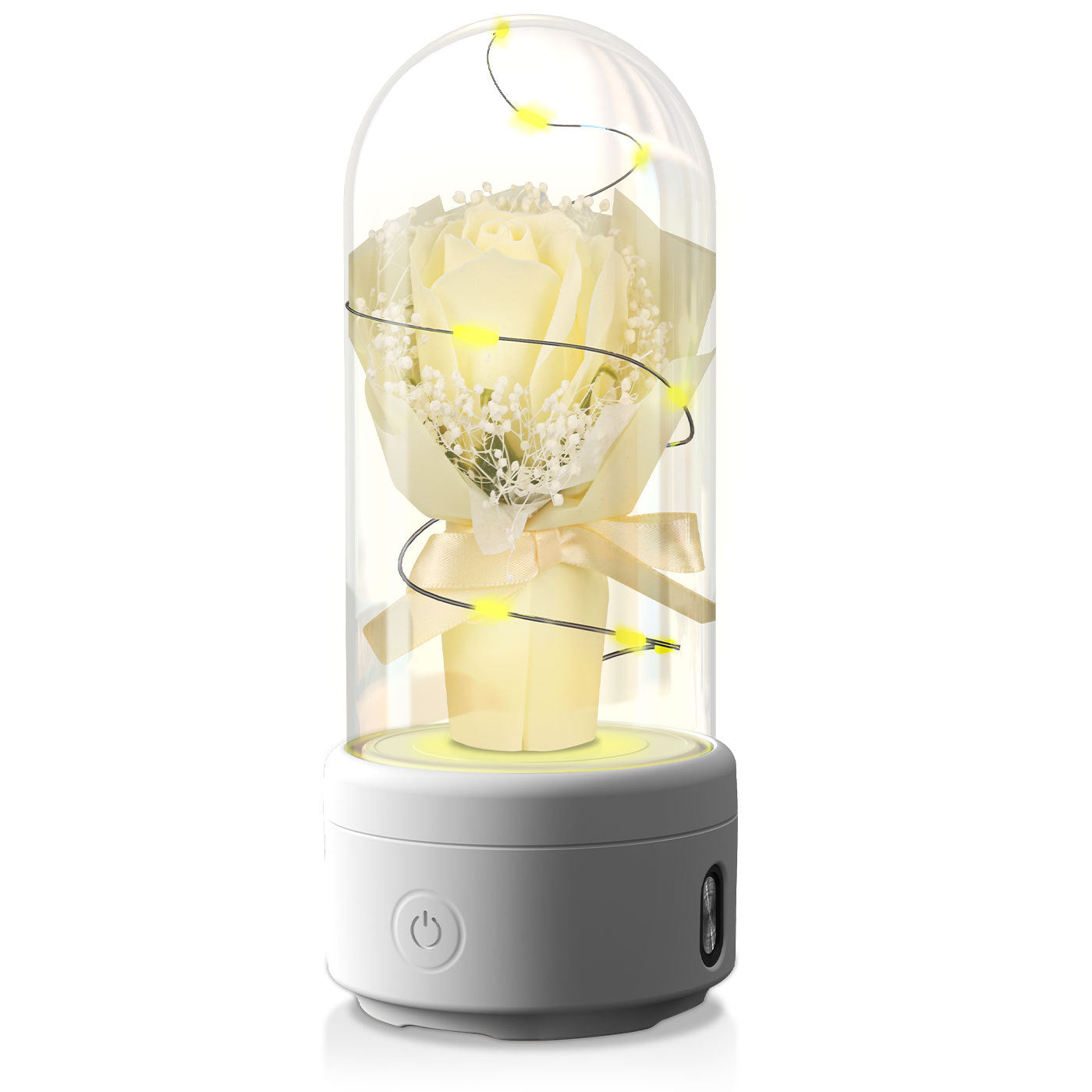 Creative 2 In 1 Bouquet LED Light And Bluetooth Speaker Mother's Day Gift Rose Luminous Night Light Ornament In Glass Cover - Nyaabs