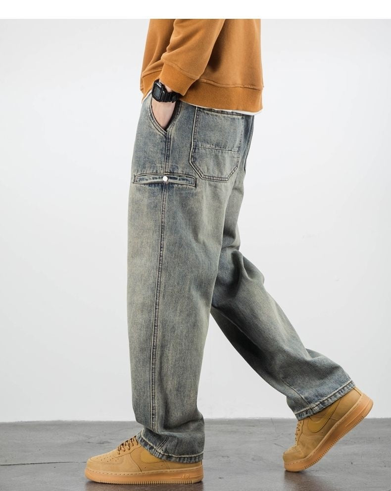 American Casual Yellow Mud Dyed Jeans Straight Loose - Nyaabs