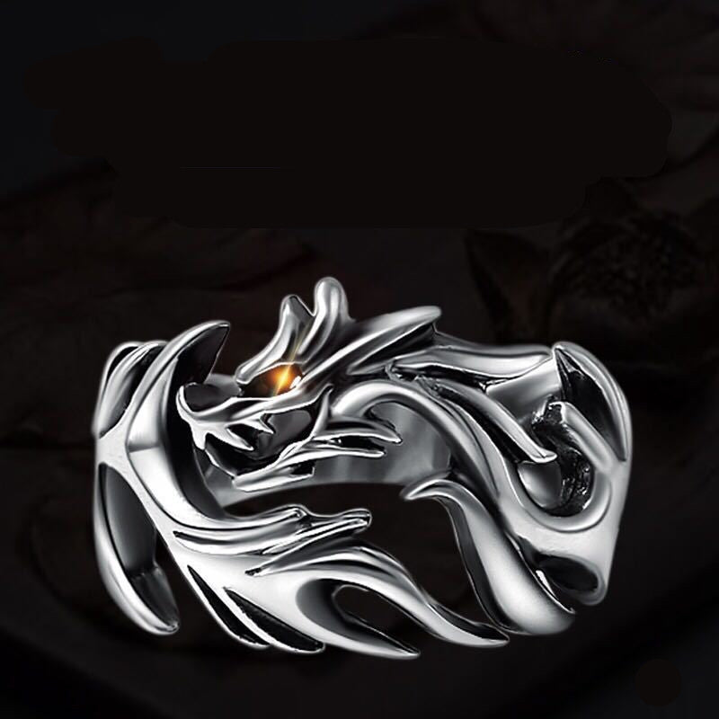 Flame Dragon Silver Ring Men - Nyaabs