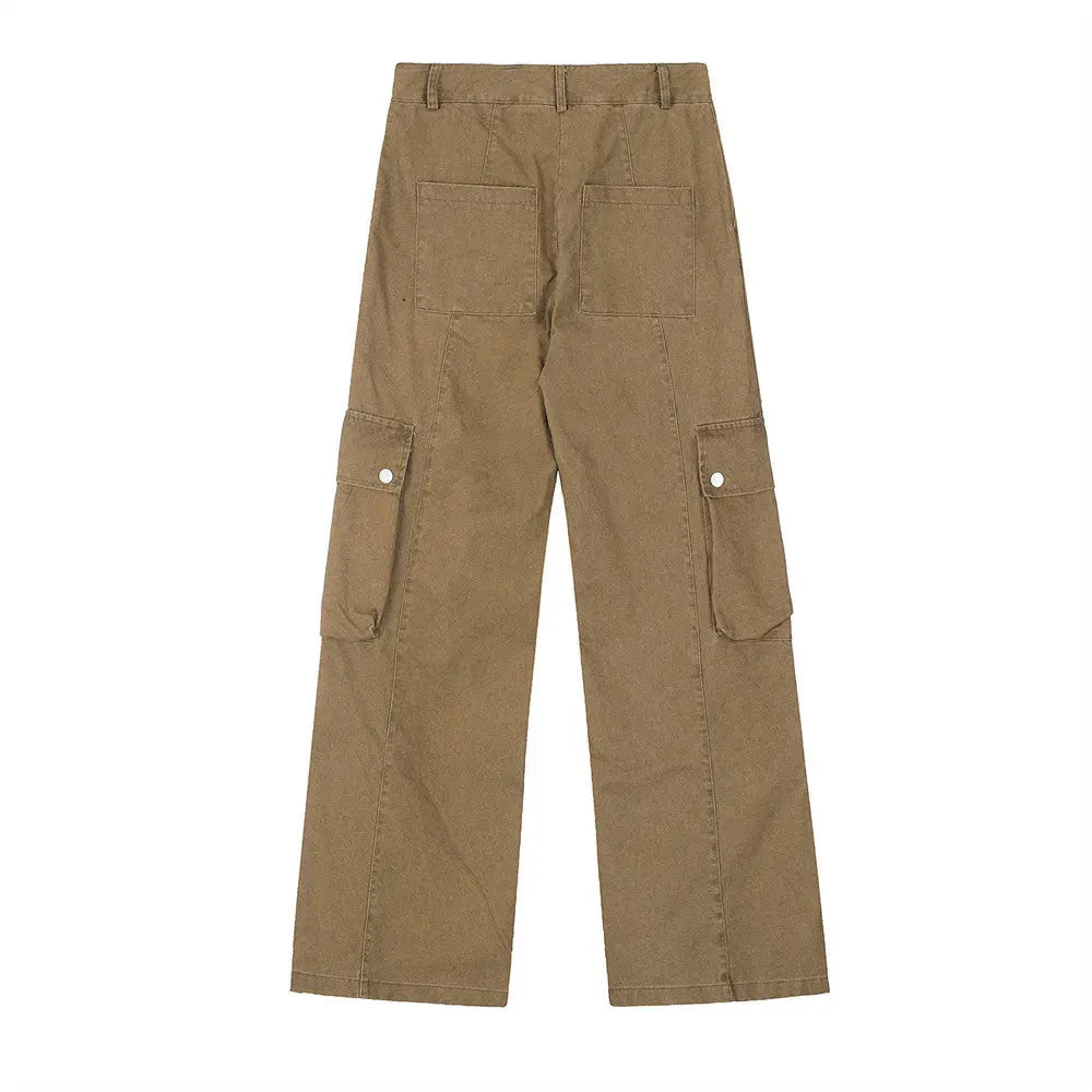 Punk Washed And Worn Loose Straight Cargo Men Trousers - Nyaabs