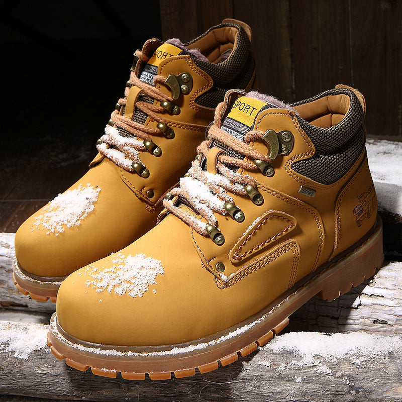 First Layer Cowhide High-Top Short Boots Plus Cotton Tooling Boots Casual Men's Shoes - Nyaabs