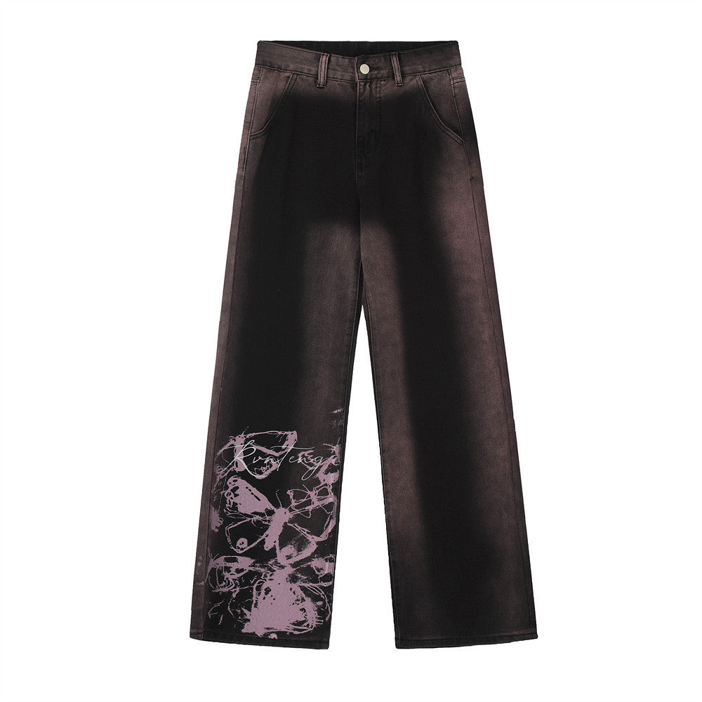 Inkjet Gradient Wide Leg Denim Trousers Men's Hip Hop - Nyaabs