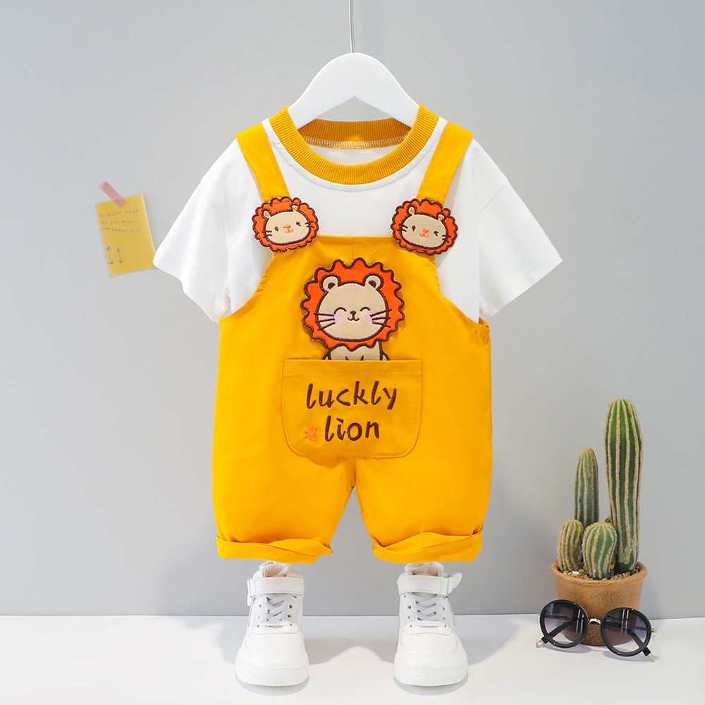 Children's Clothing Men And Women Baby Summer Cartoon Short-sleeved Overalls - Nyaabs