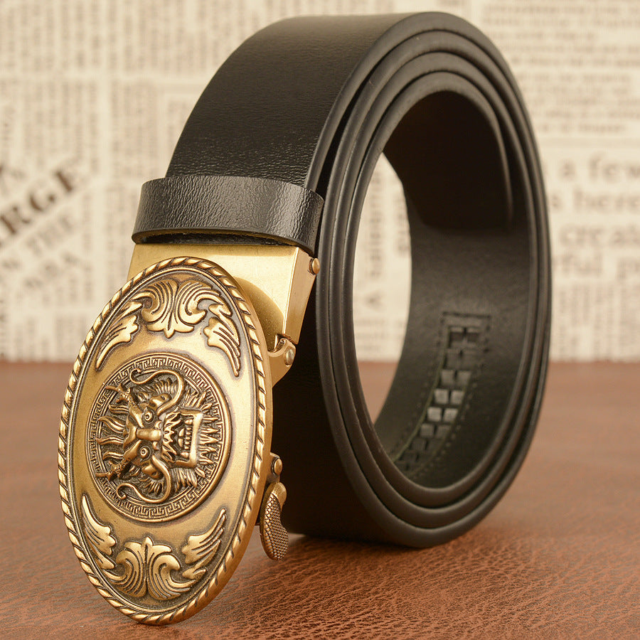 Men's Personality Belt Real Cowhide Ethnic Style Faucet Automatic - Nyaabs