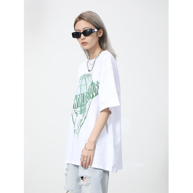 Couple Half Earth Letter Print Short Sleeve T-Shirt - Nyaabs