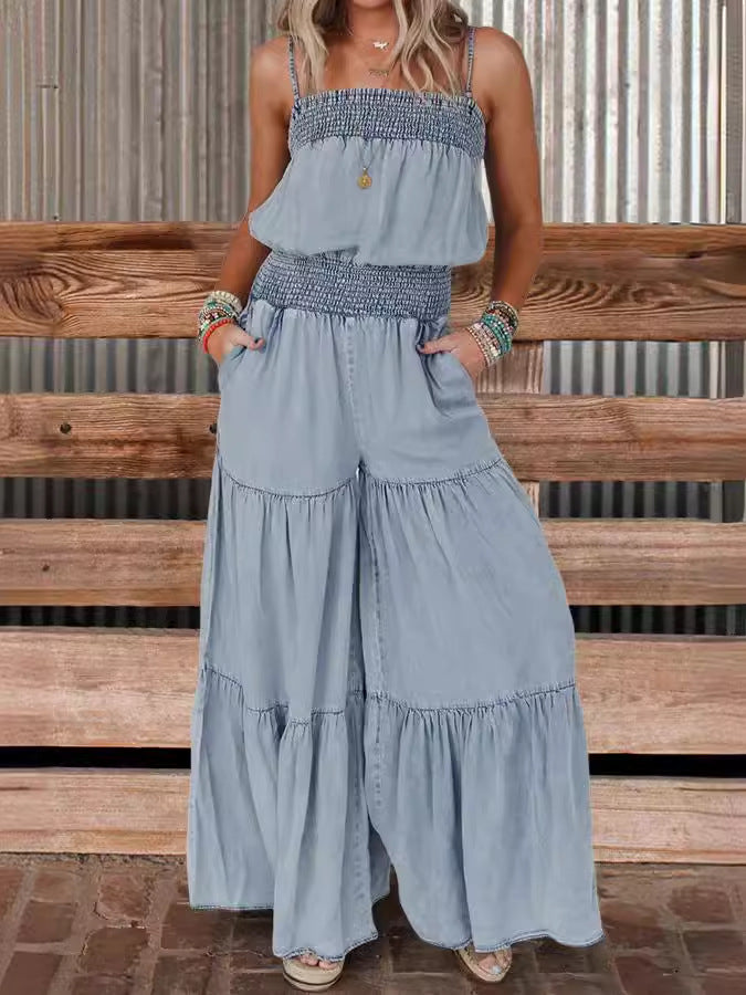 Lady Temperament Elegant Hem Splicing Sling Cake Denim Long Skirts nyaabs.com