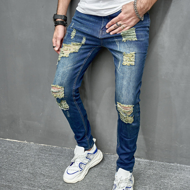 Men's Street Distressed Slim Fit Elastic Jeans - Nyaabs