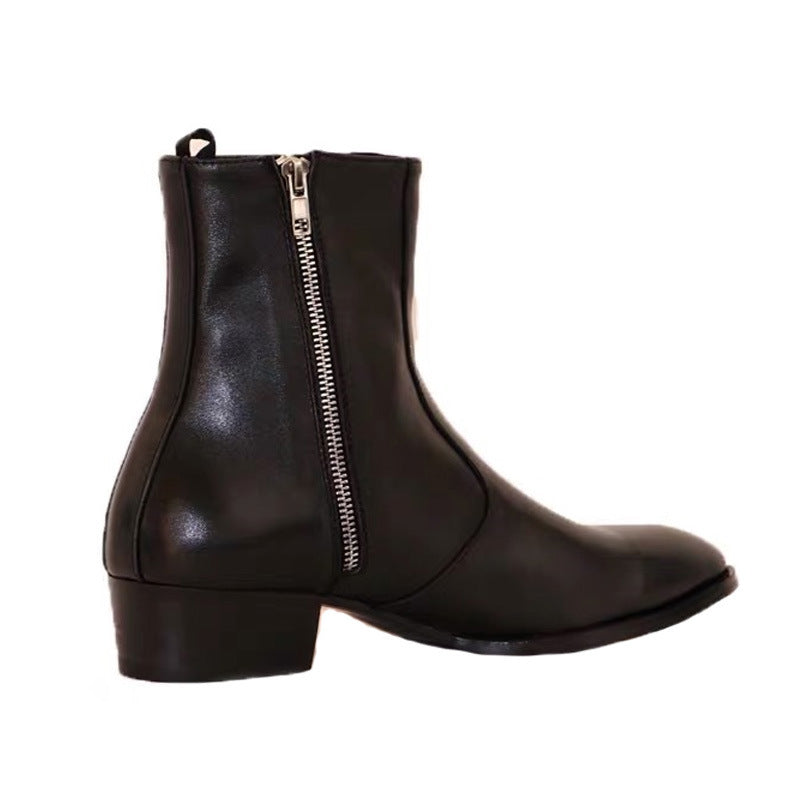 Leather Pointed Toe Zipper High Street Martin Boots - Nyaabs