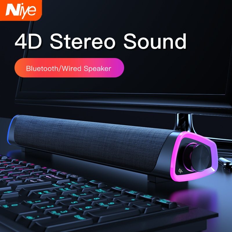 Compatible with Apple, 4D Computer Speaker Bar Stereo Sound subwoofer Bluetooth Speaker For Macbook Laptop Notebook PC Music Player Wired Loudspeaker - Nyaabs