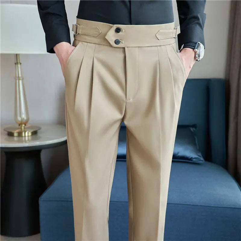 Men's Mid High Waisted Drape Style Long Casual Pants - Nyaabs