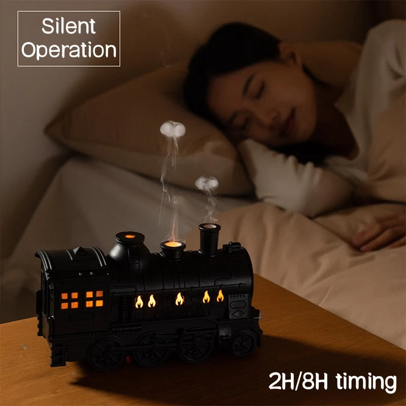 Train Shape Aromatherapy Diffuser Desktop Essential Oils Difusor Smoke Ring Double Spray Ultrasonic Air Humidifier With LED Lamp - Nyaabs