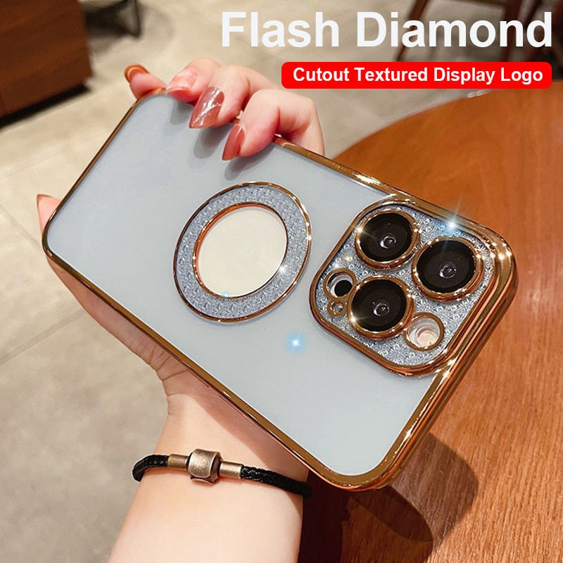 Electroplating Soft Diamond Ring Phone Case Drill Leakage Standard Mobile Phone Case Lens Film - Nyaabs