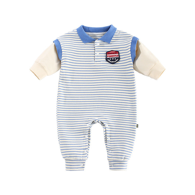 Baby Onesies Striped Male Baby Newborn Clothes Baby Autumn Clothes - Nyaabs