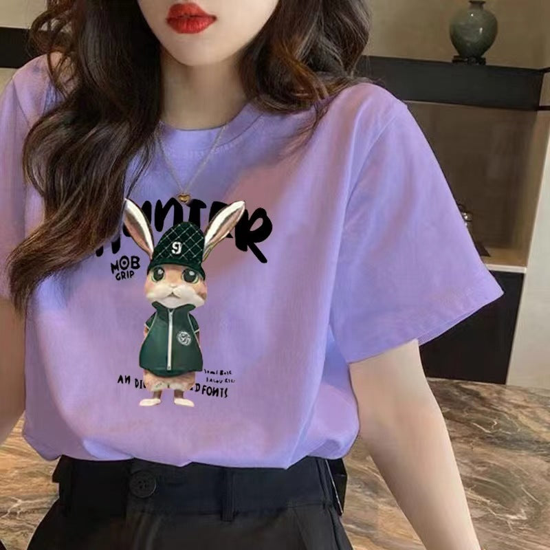 Colorful Right Shoulder Short T-shirt Half Sleeve - Nyaabs