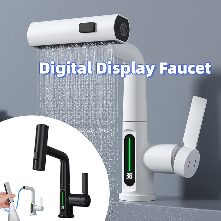 Intelligent Digital Display Faucet Pull-out Basin Faucet Temperature Digital Display Rotation nyaabs.com