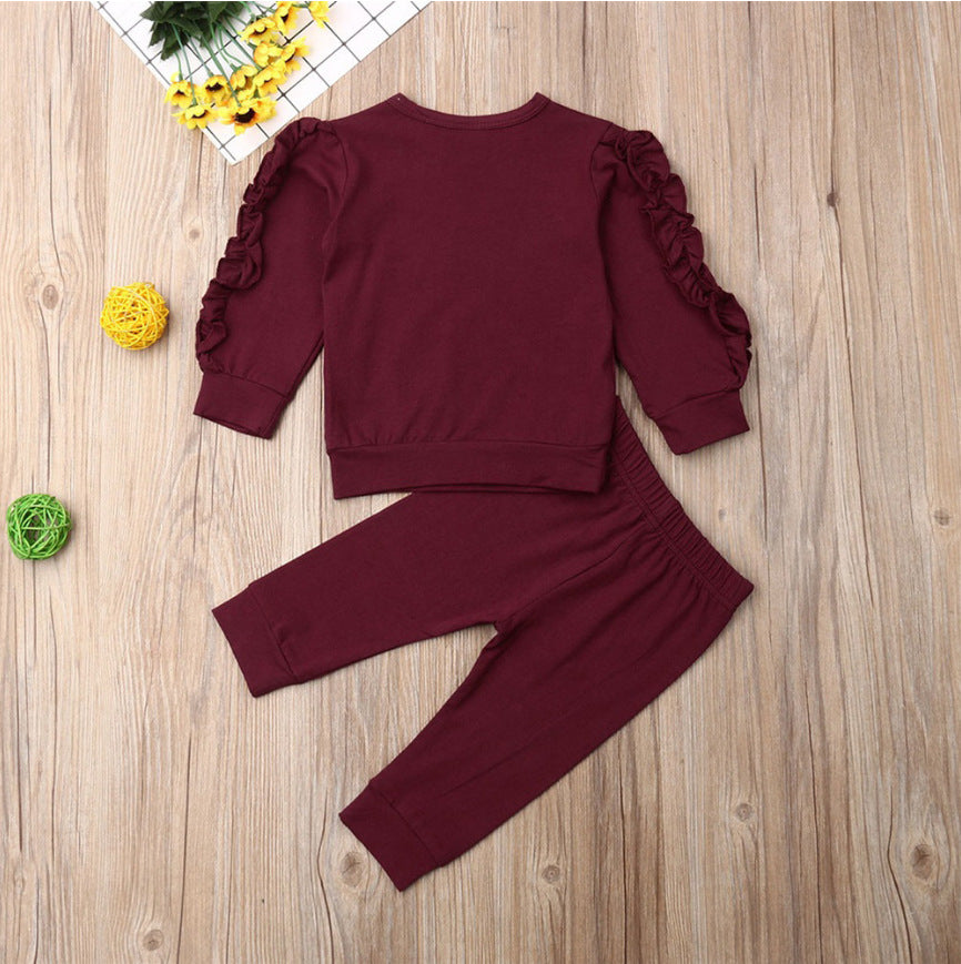 Newborn Baby Boys Girls Ruffles Jumper Solid Long Sleeve Sweatshirt Tops Pants Infant Kids 2Pcs Outfits Clothes Set Fall Clothes - Nyaabs