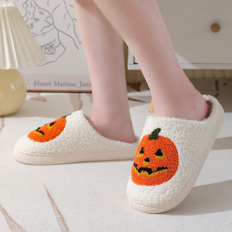 Halloween Pumpkin Cartoon Slippers Warm Winter Slippers Men And Women Couples Indoor House Shoes - Nyaabs