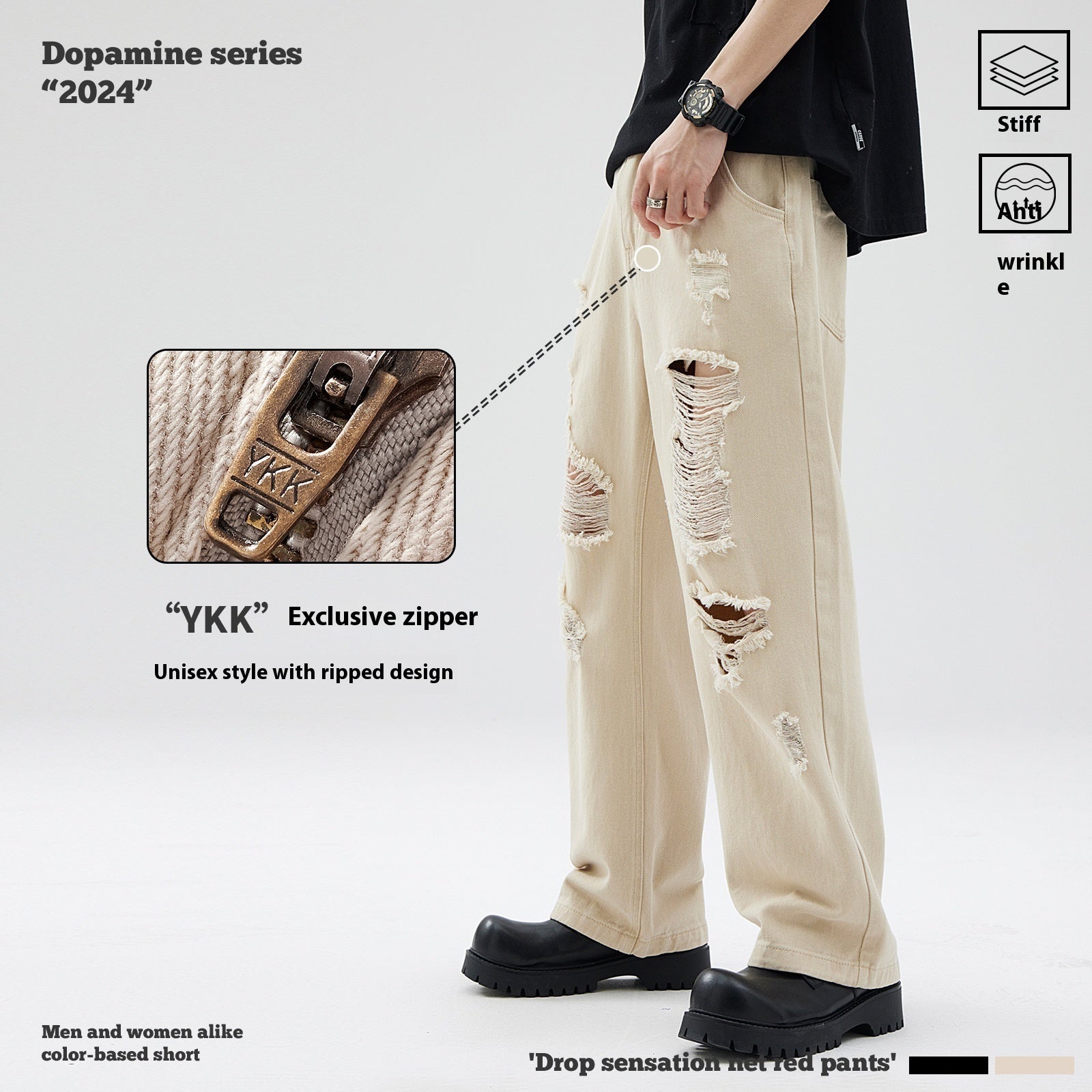 Zipper Ripped Casual Pants Men's Cotton Trousers - Nyaabs