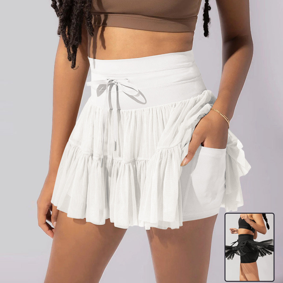 High Waist Dress Lace-up Sports Skirt With Anti-exposure Safety Pants Summer Fashion Pleated Skirt Womens Clothing - Nyaabs