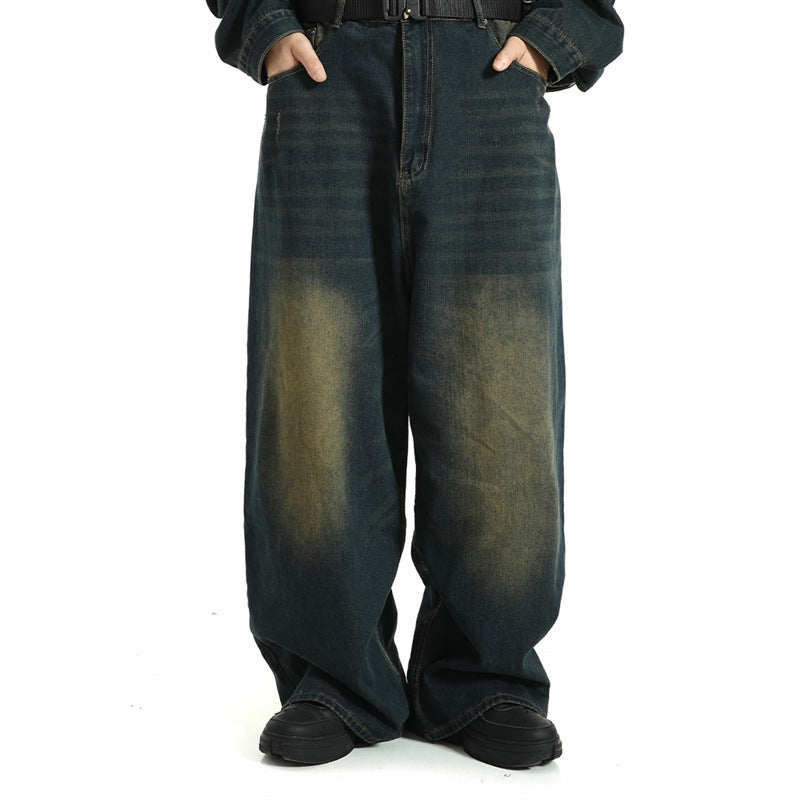 Vintage Straight Jeans Washed Distressed Loose Trousers - Nyaabs