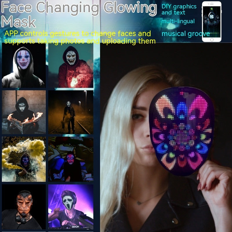 Halloween Face Masks Full Color LED Luminous Mask Face Changing Mask Party Bar Props - Nyaabs