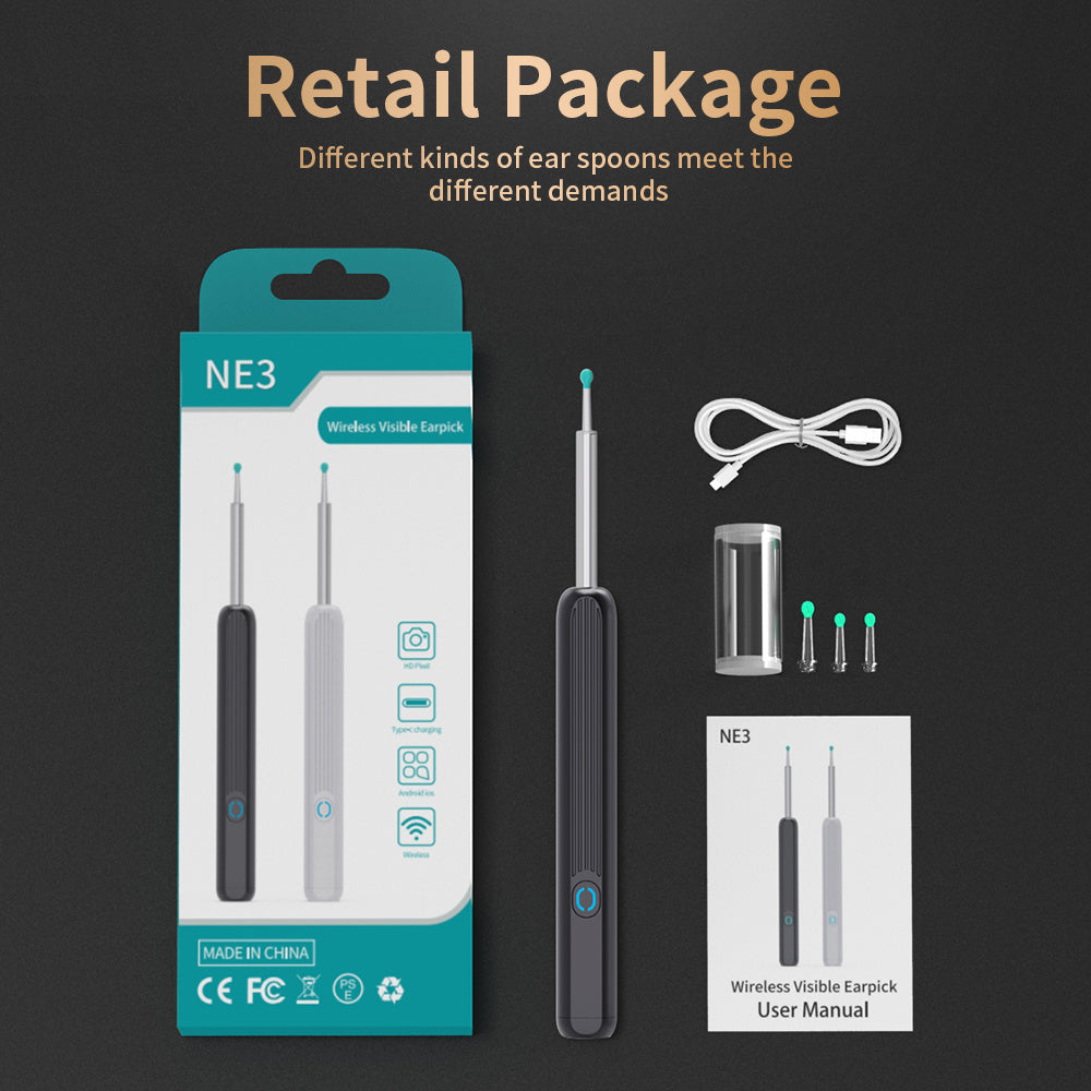 NE3 Ear Cleaner Otoscope Ear Wax Removal Tool With Camera LED Light Wireless Ear Endoscope Ear Cleaning Kit For I-phone nyaabs.com