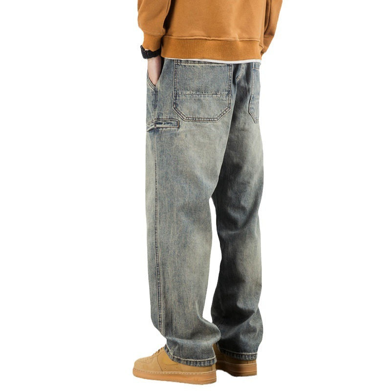 American Casual Yellow Mud Dyed Jeans Straight Loose - Nyaabs