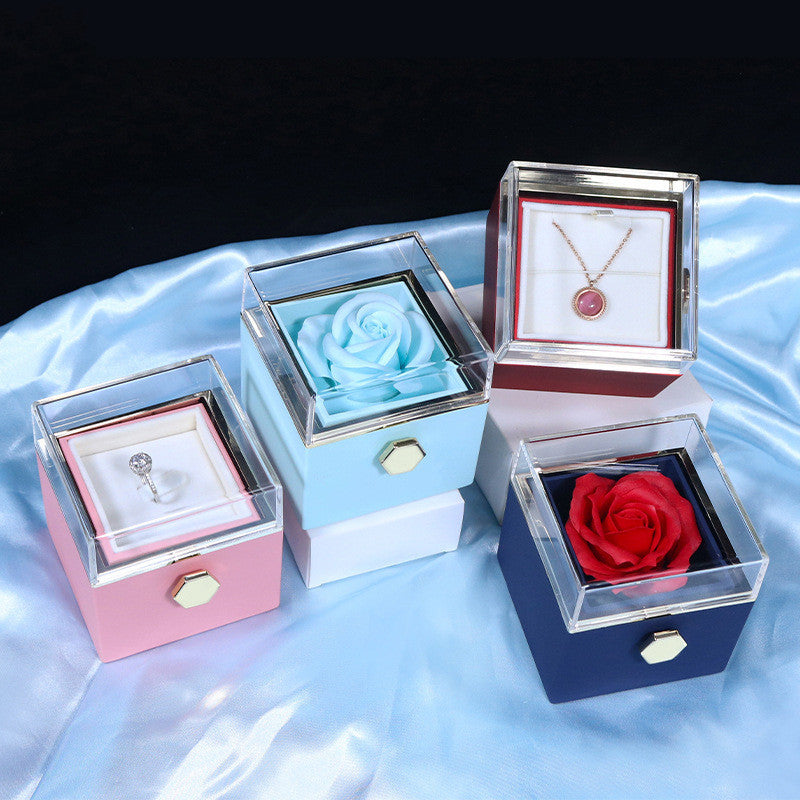 Rotating Soap Flower Rose Gift Box Creative Rotating Rose Jewelry Packaging Box Valentine's Day Gift For Women nyaabs.com