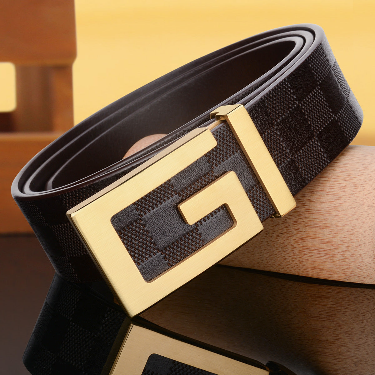 Men's Leather Fashionable Copper Buckle Belt - Nyaabs