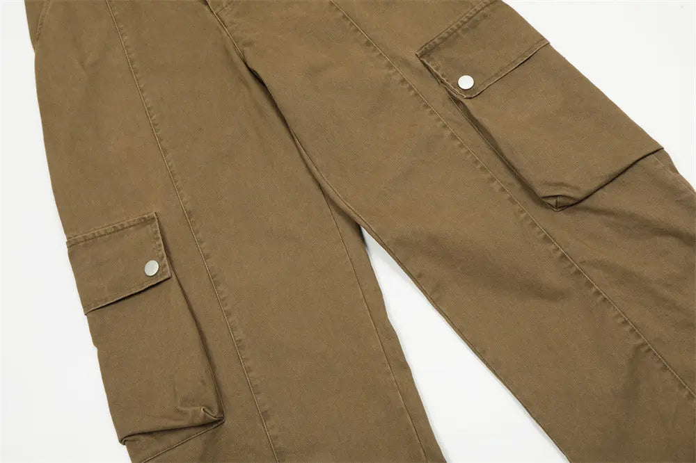 Punk Washed And Worn Loose Straight Cargo Men Trousers - Nyaabs