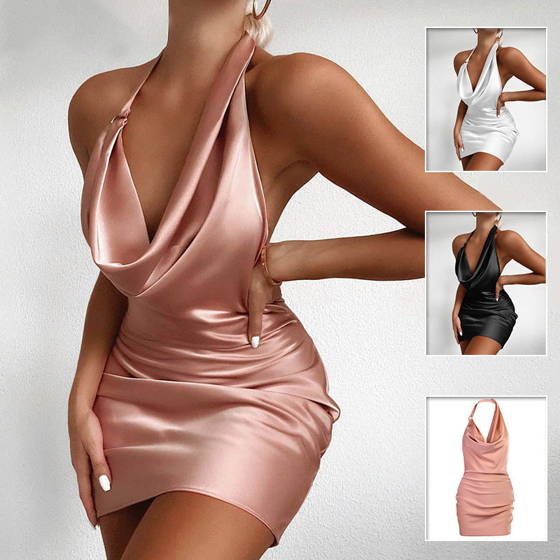 Satin Party Dress V Neck Backless Mini Sleeveless Summer Party Dress - Nyaabs