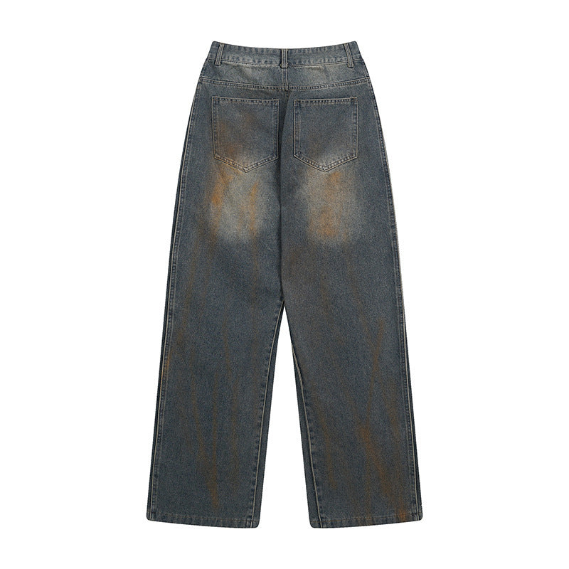 Men's Loose Casual Washed And Worn Dirty Loose Jeans - Nyaabs