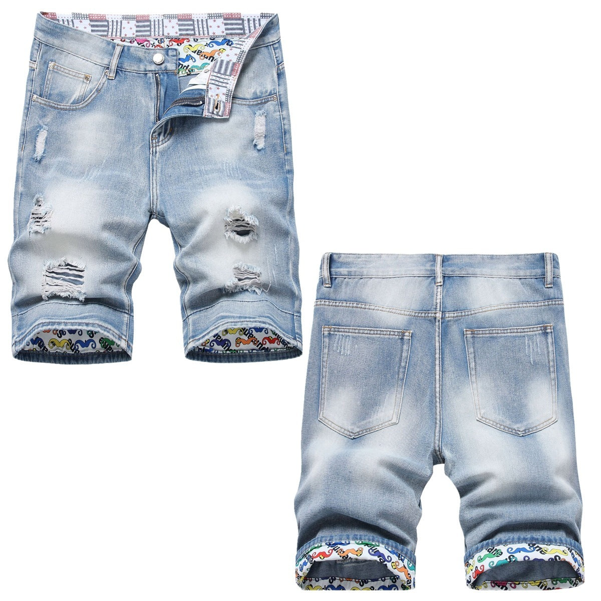 Worn Ripped Men's Five-point Denim Shorts - Nyaabs