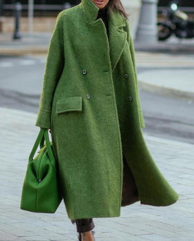 Autumn And Winter Long Woolen Coat Solid Color nyaabs.com