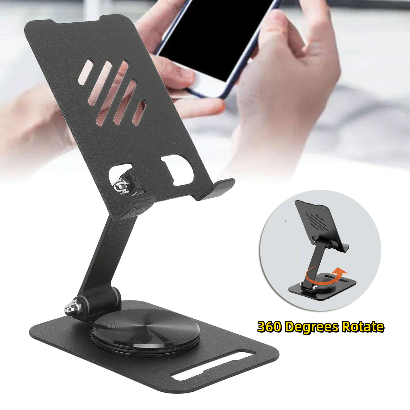 360 Degrees Rotate Metal Desk Mobile Phone Holder Stand For Phone Pad Adjustable Desktop Tablet Holderl Table Cell Phone Stand - Nyaabs