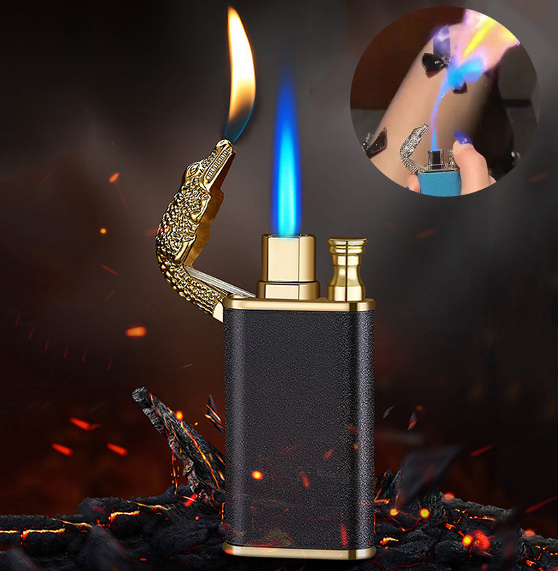 Creative Blue Flame Lighter Dolphin Dragon Tiger Double Fire Metal Winproof Lighter Inflatable Lighter nyaabs.com