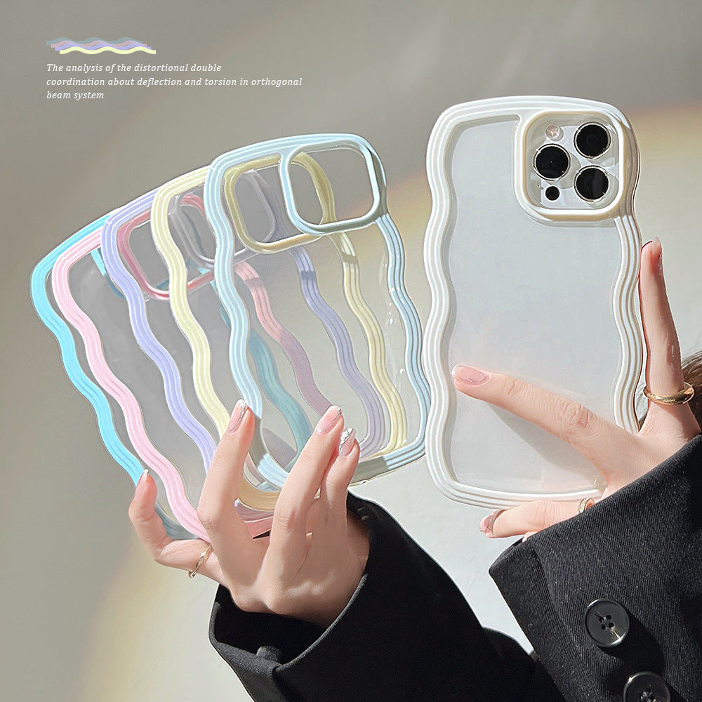 Wave Border Mobile Phone Case Solid Color Simple Candy Color - Nyaabs