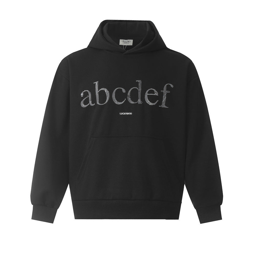 English Embroidered Letters Loose Hooded Men - Nyaabs