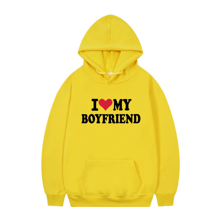 I Love My Boyfriend Print Hoodie Sweatshirt Pullover - Nyaabs