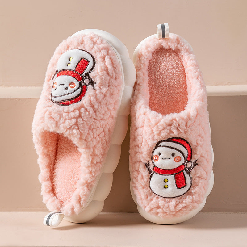 Cute Snowman Slippers Winter Indoor Household Warm Plush Thick-Soled Anti-slip Couple Home Slipper Soft Floor Bedroom House Shoes - Nyaabs