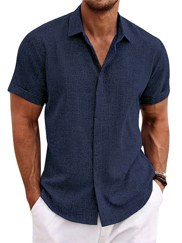 Men's Solid Color Loose Linen Short-sleeved T-shirt - Nyaabs