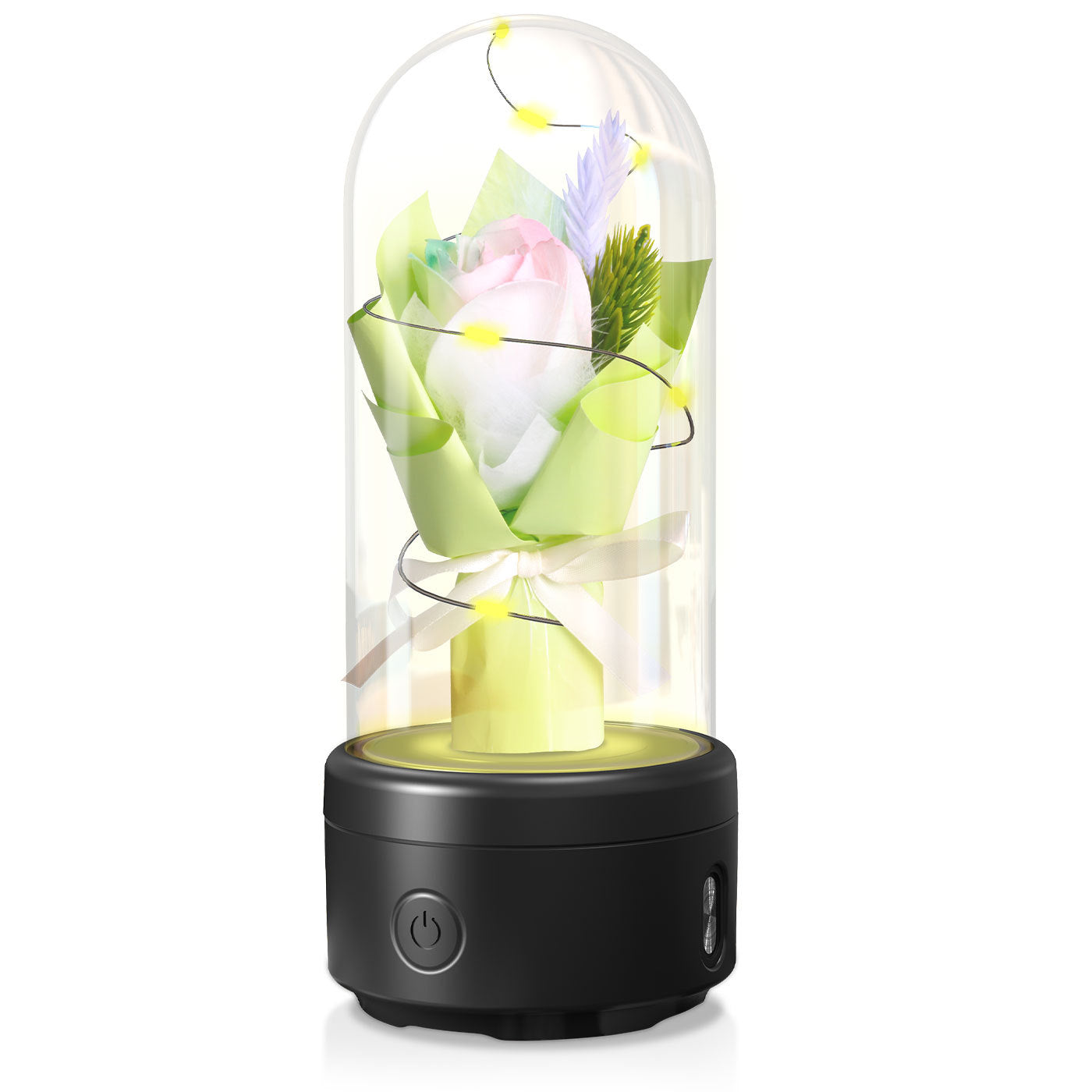 Creative 2 In 1 Bouquet LED Light And Bluetooth Speaker Mother's Day Gift Rose Luminous Night Light Ornament In Glass Cover - Nyaabs