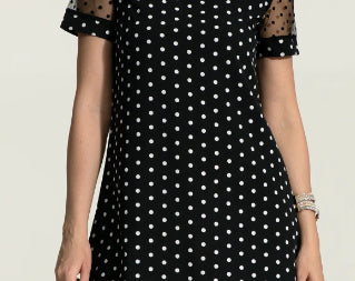 Polka Dot Lace Stitching Short Sleeve Round Neck Dress nyaabs.com