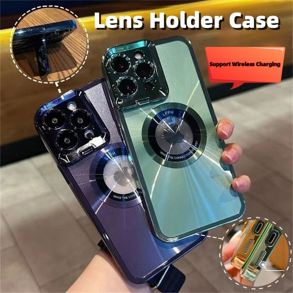 Electroplated Phone Case Luxury Plating CD Pattern Magsafe Bracket Case For  12 13 14 Pro Max Invisible Camera Stand Holder Lens Holder Magnetic Suction - Nyaabs