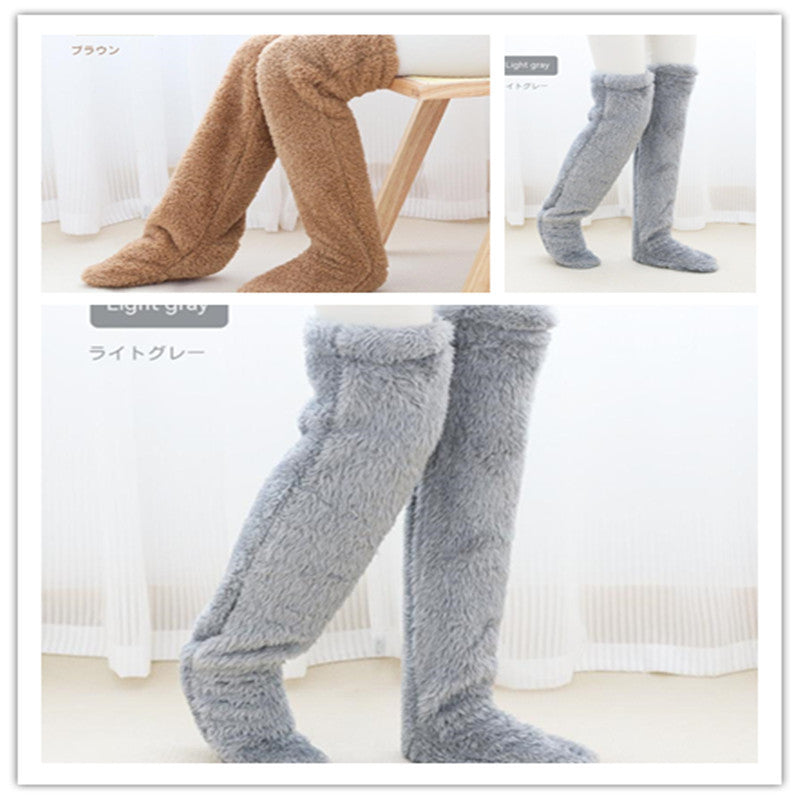 Over Knee High Fuzzy Long Socks Winter Warm Cold Leg Knee Joint Cold-proof Stockings Home Floor Sleeping Socks - Nyaabs