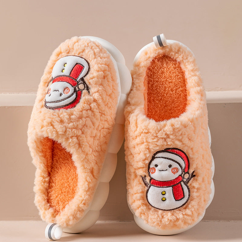 Cute Snowman Slippers Winter Indoor Household Warm Plush Thick-Soled Anti-slip Couple Home Slipper Soft Floor Bedroom House Shoes - Nyaabs